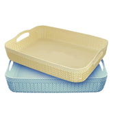 Kuber Industries Q-3 Unbreakable Plastic Flexible Storage Baskets with Handles|Wovan Design & Flexible Plastic Material|Size 26 x 20 x 7 CM|Pack of 2 (Multi)
